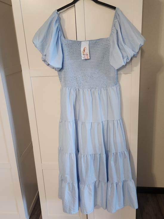PrettyGarden Dresses & Skirts - Light Blue Tiered Puff-Sleeve Women's Dress
